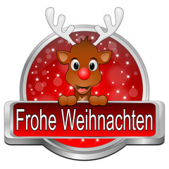 Reindeer wishing Merry Christmas Button - in german - 3D illustration