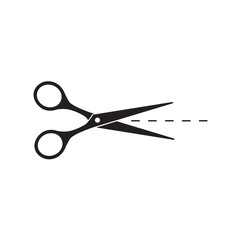 black scissors with cut line icon- vector illustration