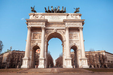 Obraz premium Historical marble arch Arco della Pace, Sempione square, Milan, Lombardy, Italy