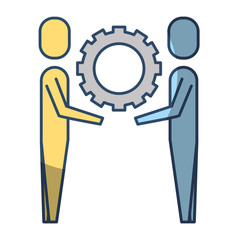 two businessmen holding gear teamwork concept vector illustration