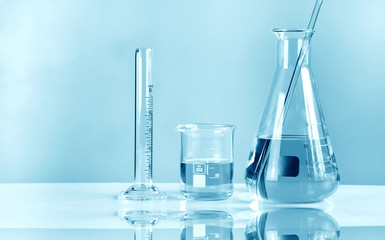 Scientific laboratory experimental glassware, Symbolic of science research and development.
