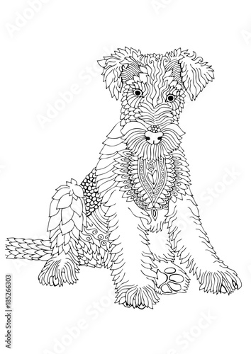 Download "Wire fox terrier. Hand drawn dog. Sketch for anti-stress adult coloring book in zen-tangle ...