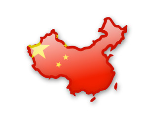 Fototapeta premium Flag of China and contour of the country on white background.