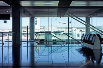 Papier Peint photo Aéroport Airport departure lounge seating and escalators