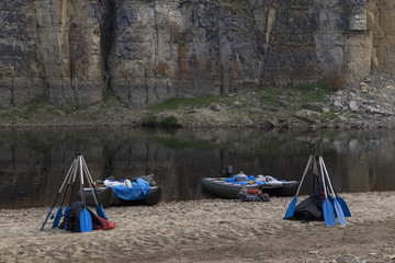 Equipment for rafting on the river. Natural Park Siine. Yakutia.