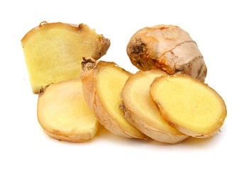 fresh ginger on a white background