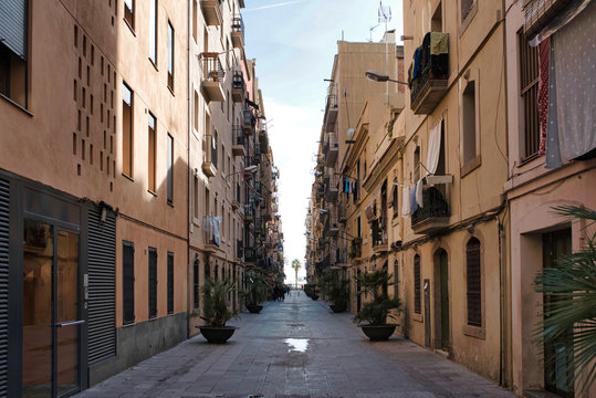 narrow alley in Barceloneta neighborhood, Barcelona