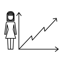 businesswoman with diagram arrow growth finance vector illustration thin line design outline image