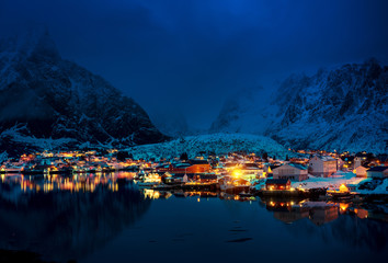 sunset in Reine Village, Lofoten Islands, Norway