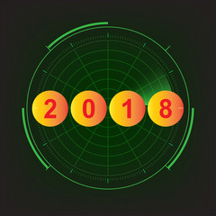 year 2018 sign in radar background. Vector illustration