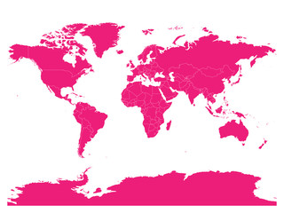 Pink map of World. High detail blank political map. Vector illustration with labeled compound path of each country.