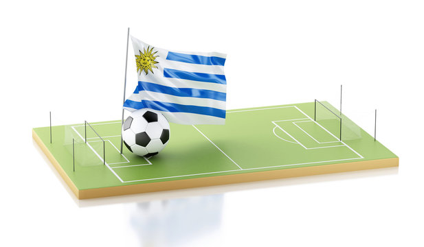 3d Uruguay flag and soccer ball.