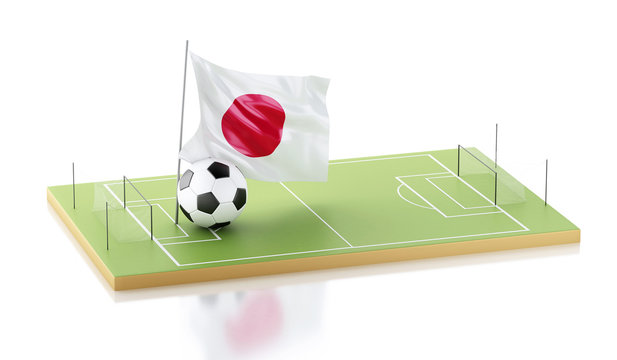 3d Japan flag and soccer ball.