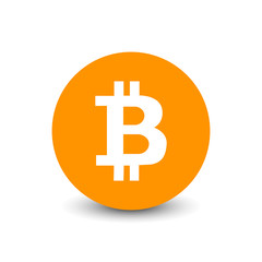 Crypto currency Bitcoin flat vector logo, icon for web, sticker for print.