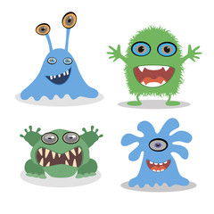 Friendly cartoon monsters. Vector illustration.