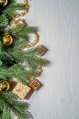 Christmas background on white vintage wooden board