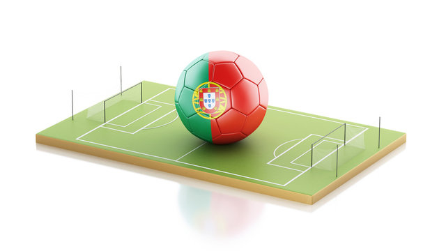 3d Portugal flag and soccer ball.