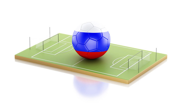 3d Russia flag and soccer ball.