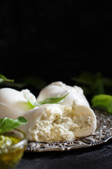 Italian mozzarella cheese stuffed with ricotta and persto