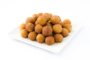 Gulab jamun isolated on white background. Traditional indian dessert.


