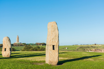 Menhirs park in A Coruna, Galicia, Spain