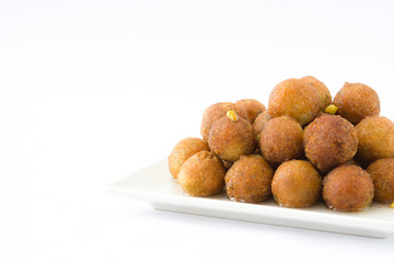 Gulab jamun isolated on white background. Traditional indian dessert.

