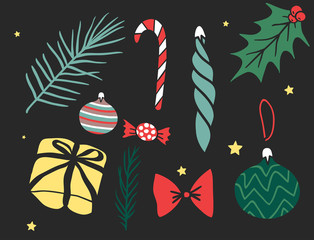 Christmas greeting card vector background banner holidays winter xmas hand draw congratulation New Year brochure illustration.