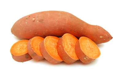 Sweet potatoes on white