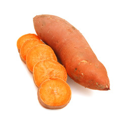 Sweet potatoes on white