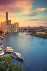 Brisbane. Cityscape image of Brisbane skyline, Australia during dramatic sunset. - obrazy, fototapety, plakaty