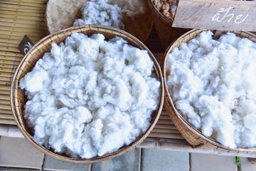 Top View of Basket Filled with Raw Cotton