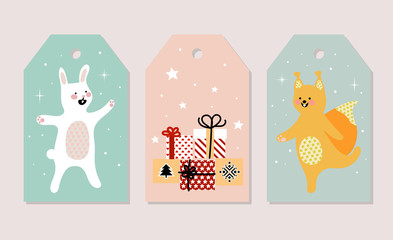 Set of Christmas cards. Vector illustrations of Christmas attributes. Illustration for kids poster, postcard, cover.
