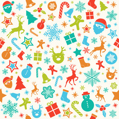 Christmas wallpaper with seamless texture with decorations. Vector. 