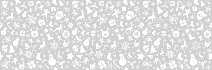 Panoramic seamless pattern with Christmas decorations. Vector.	