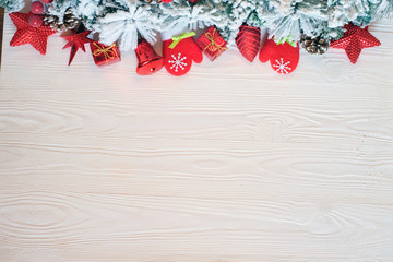 Christmas background on white vintage wooden board