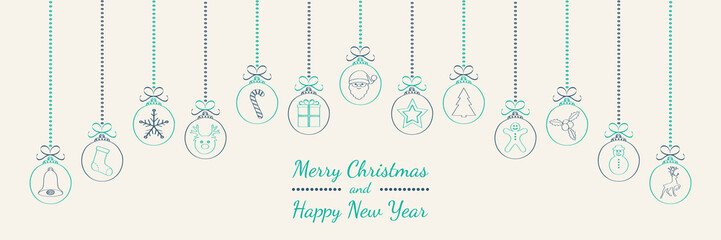 Hand drawn Christmas ornaments with wishes. Vector.