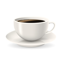 Cup of coffee on saucer. Element isolated on the white background. Americano coffee.