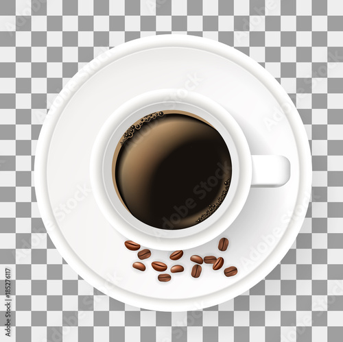 Top View Of Cup On Saucer With Coffee Beans Realistic Object The Transparent Background Top View Of Cup On Saucer With Coffee Beans Realistic Object The Transparent Background