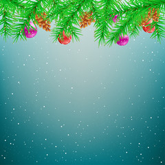 Fototapeta na wymiar Christmas spruce blue winter background