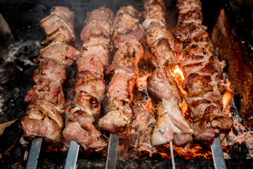 Preparing shashlik on mangal