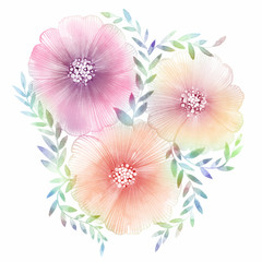 Charming bouquet of summer flowers. Lovely beautiful composition for wedding and birthday cards.