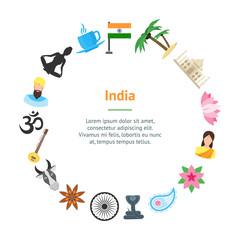 Cartoon India Banner Card Circle. Vector