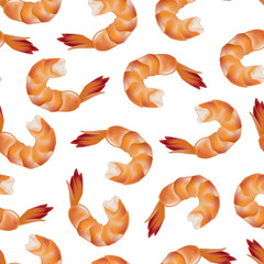 Realistic Detailed Shrimp Seamless Pattern Background. Vector