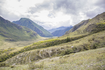 Beatiful windy day in the mountains. Cloudly