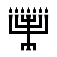 Menorah (ancient Hebrew seven-candleholder), sacred candelabrum with seven lamps, used in The Temple in Jerusalem. Traditional Religious Symbol of Judaism since ancient times.