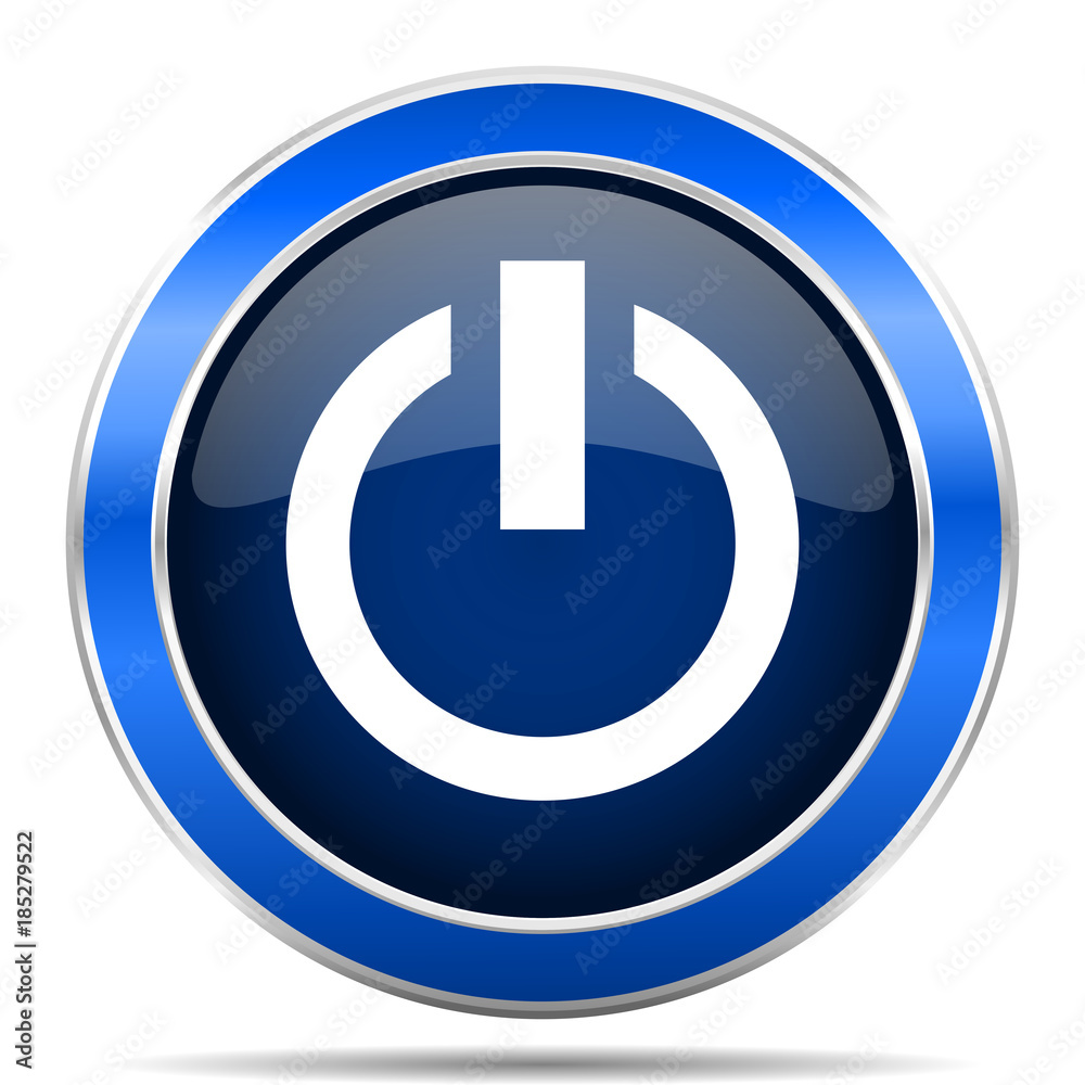 Poster power blue silver metallic round glossy vector icon. modern design web and mobile applications butto