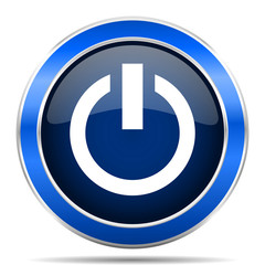 Power blue silver metallic round glossy vector icon. Modern design web and mobile applications button in eps 10