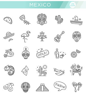 Mexican Culture Icons Set. Day Of The Dead