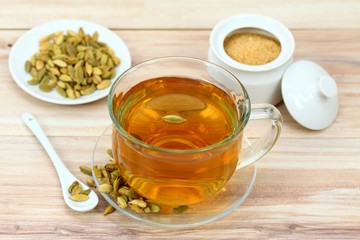 Black tea with flavor of cardamom seeds. 