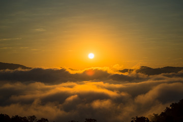 Fog and sun on the mountain view point